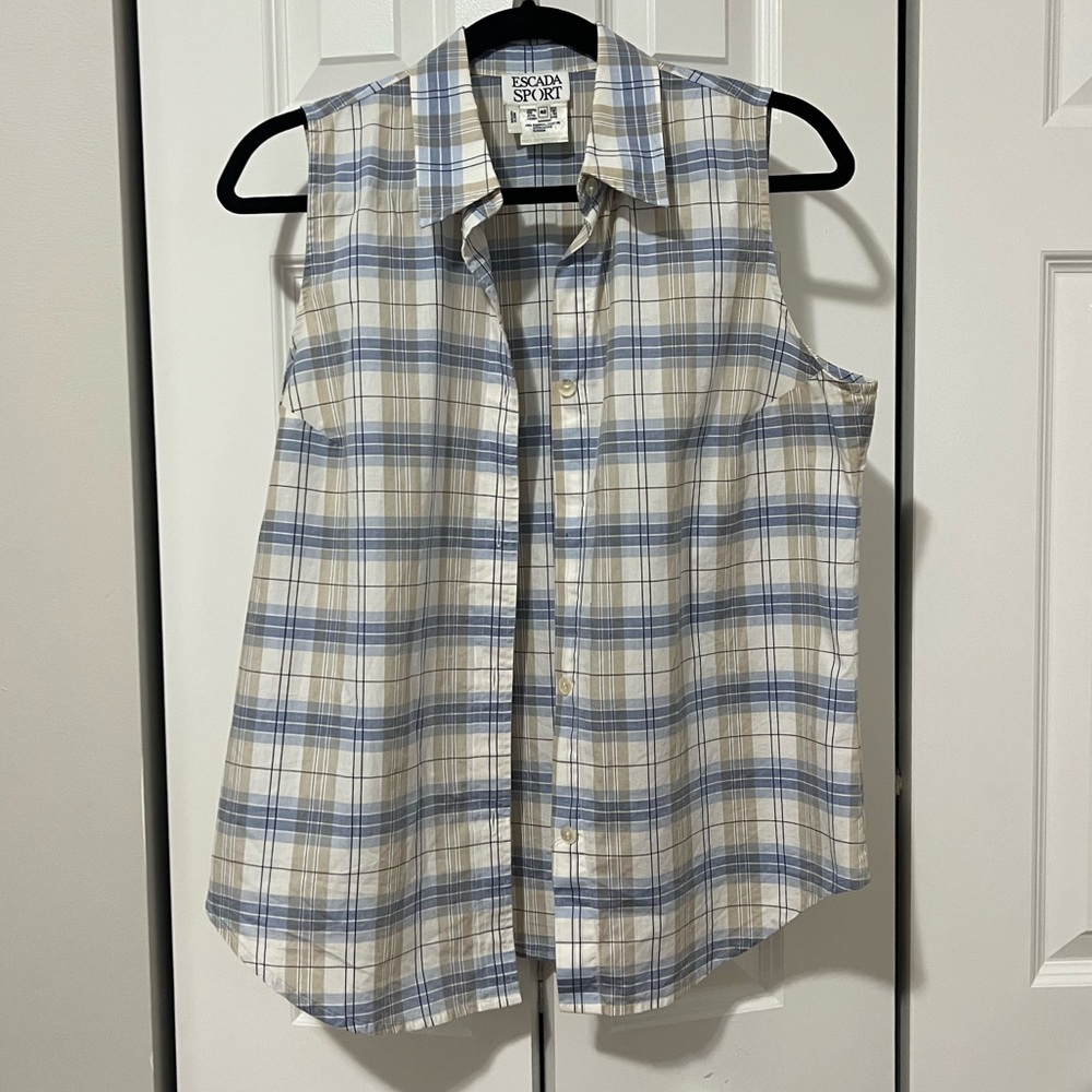 Escada Sport Sleeveless 100% Cotton Plaid Button Up Shirt (Size 40)